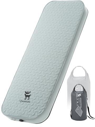 Qunature Colchoneta Autoinflable Individual 10cm de Grosor, Aislante Valor 6R con Espuma Cortada en Y, Esterilla con Bolsa de Bombeo para Camping, Senderismo, Tienda de Campaña, Verde