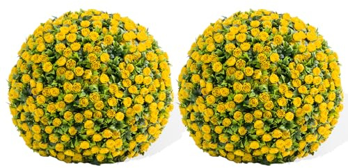 Set di 2 palline di bosso con fiore, 40 cm, resistenti ai raggi UV, per balconi e matrimoni | albero a sfera decorativo con catena, in gel di bosso artificiale
