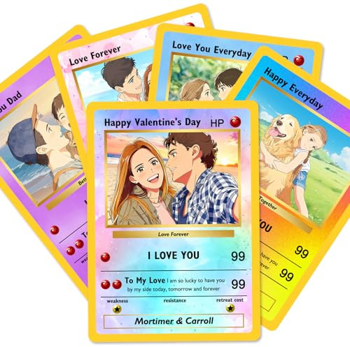 YanNanKe Carta Poke Personalizzata per Coppie con Foto Anime Carta Poke Personalizzata per Anniversario e Matrimonio con Ritratto e Testo del Nome Cartas Personalizzata per Allenatore o Personaggio