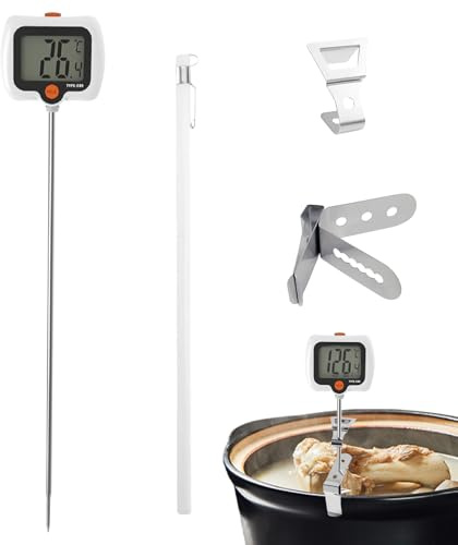 Indicatore di temperatura Candy - Termometro digitale per alimenti con sonda estesa, design del vaso con clip, display ruotabile, ideale per cucinare, bollire lo zucchero, caramelle, cioccolato,