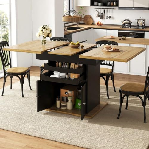 Utdragbart förlängningsbord (110–140 x 80 cm) för 4–6 personer, hopfällbart och med förvaringsutrymme (2 lådor + skåp) – utrymmesbesparande