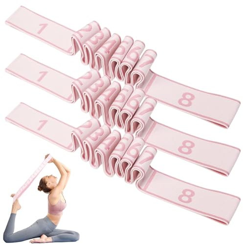 3 fasce di resistenza per il fitness, fascia di resistenza numerata con numeri, strumento di allenamento elastico a 8 sezioni per stretching e yoga Pilates adatto a professionisti e principianti