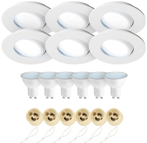 EDO 6 Piezas Downlight Empotrable de Techo POLI Bianco – Focos de Techo Redonda Ø95mm con GU10 7,5W 6500K 230V Spot Empotrado con Aro Orientable – IP44 Hermético para Baño Lavandería y Cocina