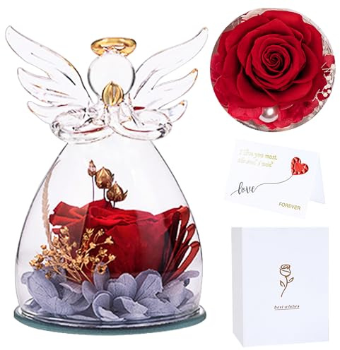 JOTOL Rosa Eterna,Flores Eternas con Figura Ángel,Flores con Figura de Ángel para Mujeres Abuela mamá Chicas, Regalos para Mama, Angeles Figuras para el hogar Navidad, Regalos de cumpleaños