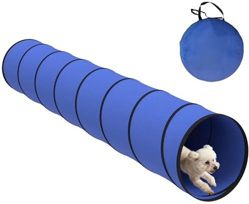 PawHut Dog Tunnel for Medium Breeds, 300 x 50 cm, Blue | Tear-Resistant Outdoor Dog Agility Equipment, Foldable Play Tunnel, Carry Bag, 4 Ground Pegs