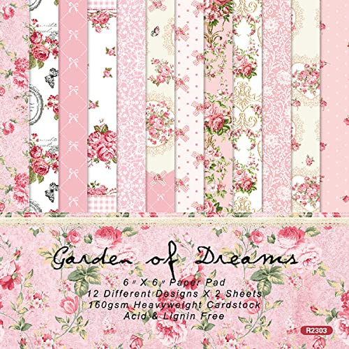 Scrapbooking Dekorpapper Kartong Pappersdyna, Enkelsidig Spring Scrapbook, 6 * tum rosa blommönster papper 24 ark dekorativt