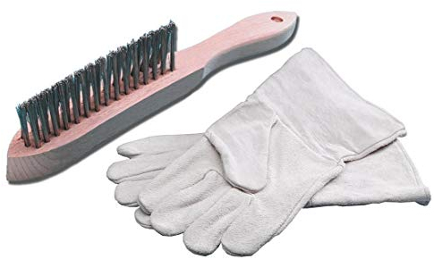 CFH - Set di accessori per saldatura, spazzola a 3 file + guanti da saldatura, in pelle