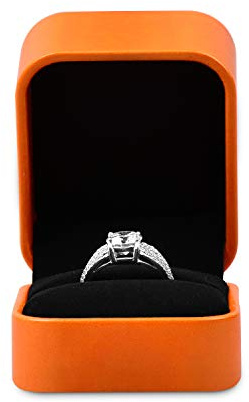 Oirlv Orange Leather Ring Box Premium Velvet Interior Ring Gift Case for Proposal,Engagement,Wedding