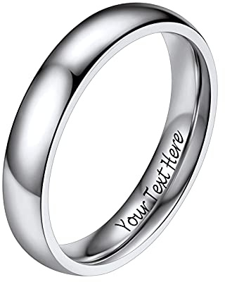 PROSTEEL Anelli Personalizzabili con Incisione in Acciaio Inossidabile 4mm Taglia 19 Colore Argento (Confezione Regalo)- Anello Uomo Acciaio Inossidabile