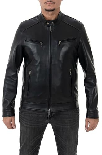 Pelletterie Borghese | Biker Pelle Uomo Nero | Giacca Pelle | Giubbotto Pelle | Giacca Moto Pelle | Giubbotto Moto | Vera Pelle | Made in Italy | A531N (Nero, 46)