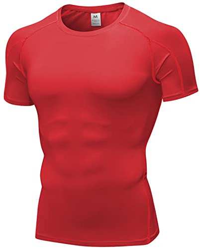 Anawakia - Camiseta de compresión de manga corta para hombre, secado rápido, camiseta atlética de compresión para hombre, camiseta para entrenamiento, Rojo, Medium