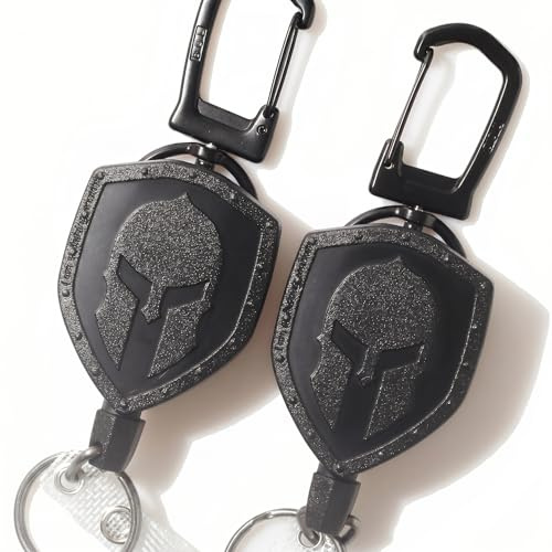 DQL Cool Spartan Desgin ID Holder, Badge Holder Retractable Clip Heavy Duty Carabiner Badge Reel Keychain with Lanyard ID Cards Holder (2 Pack)