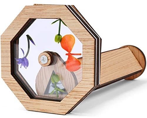 AUAUY DIY Kaleidoscope Kit, Natural Wooden Kaleidoscope, Handmade Educational Toys, Classic Magic Rotating Kaleidoscope Making Set for Kids Nature Lovers Birthday New Year (Octagon)