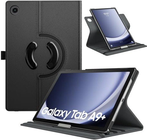 TiMOVO Rotating Case for Samsung Galaxy Tab A9+ Plus 11, Black | 90 Degree Rotating Stand Cover, Auto Wake Sleep, Secure Closure Design