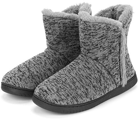 haozaikeji Mens Knitted Slipper Boots Indoor Thermal Thicken Winter Booties Slippers Soft Plush Lining Non-Slip Sole Warm Comfortable Home Slipper Grey