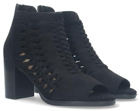 shoes&blues.es Botin de Tacon para Mujer, con Tiras Trenzadas, de Punta Abierta, Cierre de Cremallera, Comodos.