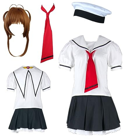 MANMICOS amerikansk storlek anime kinomoto cosplaykostymer dam sommar skola uniform kostym (Large)