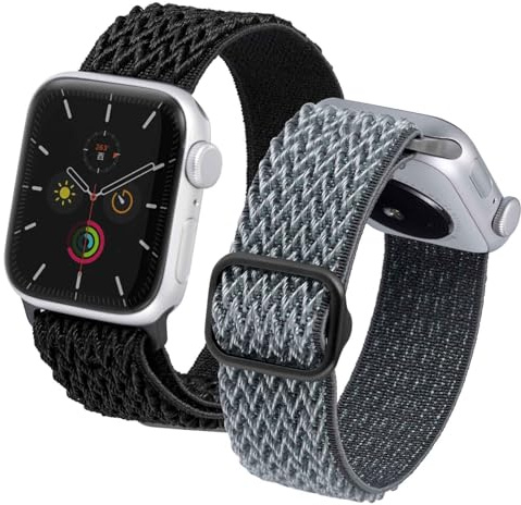 Anbeer 2-pack nylon stretchig Solo Loop klockarmband, kompatibel med iWatch Series 1-9, SE, Ultra, justerbar ersättningsrem för kvinnor män