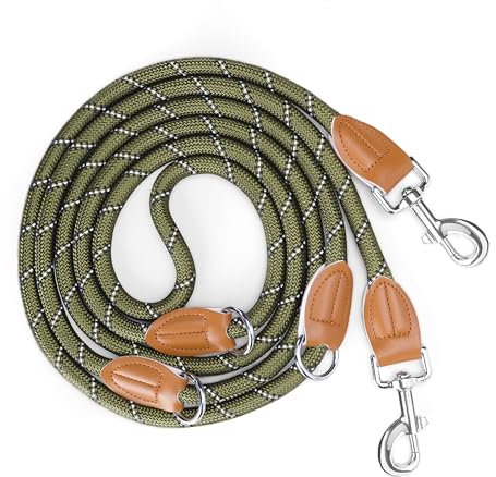 PETCOOZ Hundeleine 3 M Verstellbare Schleppleine für Mittel- & Großhunde(15-60kg), Reflektierende Freihandleine mit 2 Karabiner, Doppelleine aus Robustem Nylon, 200 kg Extreme Kraft
