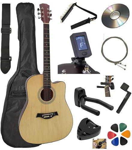 AMROVA Guitare Acoustique Folk 4/4 Adulte 41 Pouces + 10 Accessoires + Cour Vidéo et CD (Naturel)