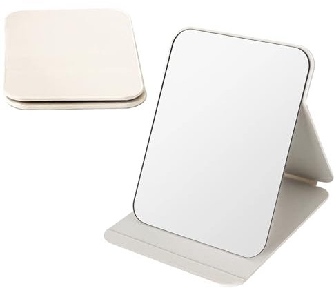 Aiweijia Makeup Mirror Portable Foldable PU Leather 6.3 x 4.3 inch Vanity Mirror Free Standing Vanity Mirror for Office, Dressing Table, Travel, Camping - White