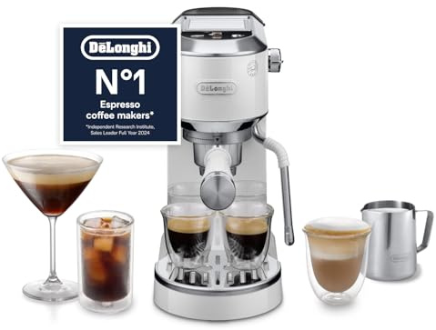 De'Longhi Dedica Duo EC890.WI, Traditional Barista Pump Machine, Cold Brew, Manual Coffee Machine with My LatteArt Steam Wand, 15 cm Wide, 2 Shot, Touch Display, Mug up to 13cm, White