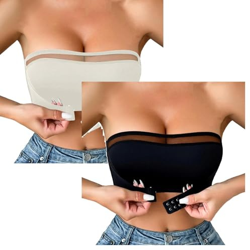 Generico 2 Paia Reggiseno Senza Spalline Donna Taglia Forte Reggiseno A Fascia Imbottito Push Up Invisibile Taglie Forti Multiuso con Ferretto Coppe Modellate