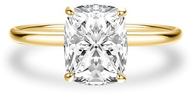 Effinny 2.5/3.5ct Elongated Cushion Cut Moissanite Engagement Ring,Genuine D Color VVS1 Clarity,925 Sterling Silver Solitaire Promise Ring for Wedding,Daily,Travel,Party (Golden,2.5ct, 7)