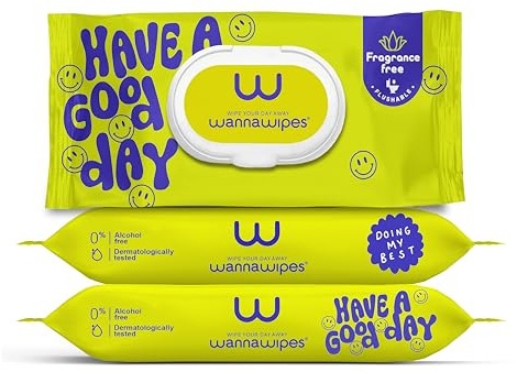 WANNAWIPES Feuchtes Toilettenpapier Ohne Duftstoffe – Biologisch Abbaubar, 100% Pflanzliche Fasern, Ohne Plastik, Mit Aloe Vera & Kamille, Im WC Entsorgbar, 3x48 Tücher (144 Stück)