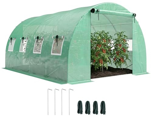 Outsunny Serre Tunnel de Jardin 12m², Serre de Jardin Tunnel 295x400x200cm avec Cadre en Acier galvanisé, 2 Portes et 8 fenêtres avec moustiquaires pour extérieur bâche PE Haute densité 140 g/m² Vert