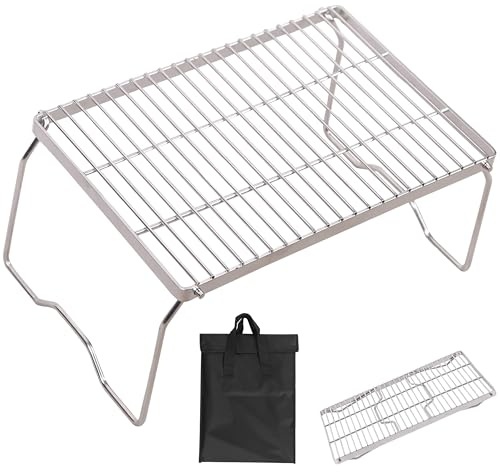 REDCAMP 17 Large Folding Campfire Grill 304 Stainless Steel Grate, Heavy Duty Portable Camping Grill with Carrying Bag for Outdoor Cooking Backpacking Hiking Picnics BBQ
