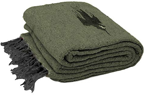 Open Road Goods Yoga Blanket - Thick Mexican Thunderbird Blanket - Handmade and Made for Yoga! (Olive Green)
