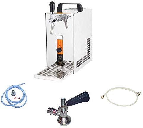 ich-zapfe Set completo – Impianto spillatore per birra PYGMY 25/K con pompa a membrana, refrigeratore a secco a 1 condotto in acciaio inox, 35 litri/h, Green Line, testa di spillo: piatta