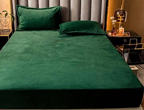 Nayoroom Spannbettlaken Plüsch 90x200cm Dunkelgrün Flauschig Fleece Winter Spannbetttuch Cashmere Touch Flanell Bettlaken für Boxspringbett Topper Matratze bis 25cm