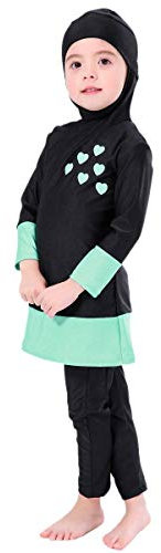 FYMNSI Kinder Baby Mädchen Muslimischen Badeanzug Modest Islamischen Ganzkörper Full Cover Langarm Top Hijab Hose Burkini Set Wassersport Surfen Outfit Bademode Schwimmanzug Schwarz 7-8 Jahre