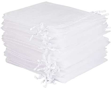 SXUUXB 100Pcs White Organza Gift Bags,30 x 40cm Large Organza Favour Bags, Wedding Jewellery Bags, Clear Mesh Pouches with Drawstring for Wedding,Party,hristmas, Birthday, Anniversary