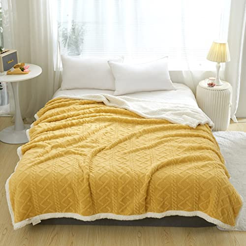DREAMLANDING Sherpa Fleece Blanket Sofa Throw Double-Sided Super Soft Warm Throw Blanket For Bed, Sofa, Couch (Yellow Cable, 150×200cm)