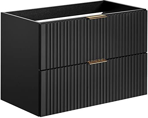 Lomadox Badezimmermöbel Waschtisch-Unterschrank 80 cm in matt schwarz mit gerillter Front, 2 Softclose-Auszüge, B/H/T ca. 80/57/46 cm
