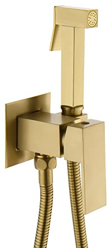 Wussh Muslim Hot and Cold Monobloc Bidet Shower Kit Set Brushed Gold Brass