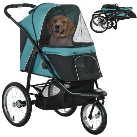 PawHut Dog Pram for Medium Small Breeds w/Rubber Wheels, Green