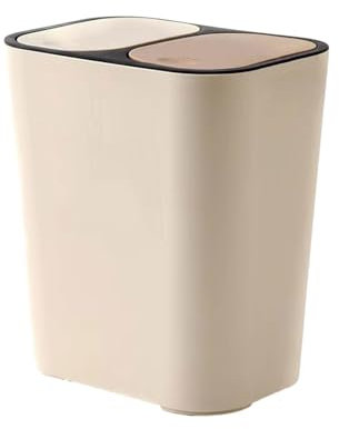 BOKIOESDE Praktischer Sortier Mülleimer mit zwei Fächern für den Haushalt, Recycling Mülleimer, innovative Kunststoff Abfallbehälter, langlebig, Aprikose, 29X21X33CM