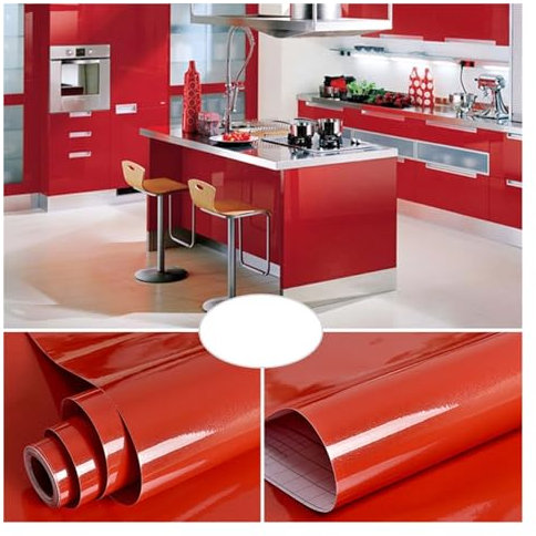 Sticky Back Plastic Old Cabinet Renovation Sticker Kitchen Stove Tabletop Oil Proof Film Self Adhesive Waterproof Solid Color Bright Paint Wallpaper (Color : Red, Size : 3mx40cm)