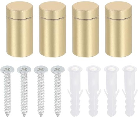 sourcing map 4 Pcs Standoff Screws, 1/2 x 0.93 Aluminum Advertising Screws Wall Standoff Mounts Hardware for Acrylic Picture Frame Glass Signs Hanging, Gold