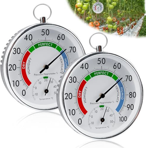 2 Stück Thermometer Hygrometer Analog - 10cm Präzisions Thermo-Hygrometer mit Aufhängeöse, Temperatur und Luftfeuchtigkeitsmesser Geeignet für Innenbereich, Haushalt und Babyzimmer, Farbiger