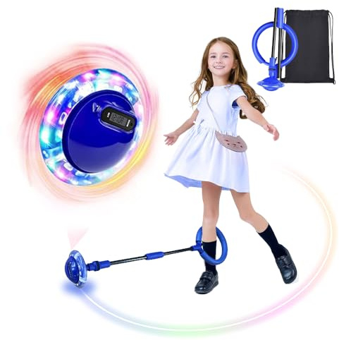 PASLFC Swing Wheel mit Lichtrad, Blinkender Springring mit Zähler Timer Kalorienzähler,Blinkender Sprungball,Faltbarer Ankle Skip Ball,Jumping Ball and Skipping Rope,Sport Sprungball(Blau)