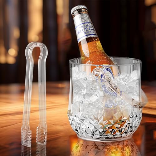 Dwafill Contenitore per cubetti di ghiaccio con coperchio, in acciaio inox, a doppia parete, isolato, ideale per raffreddare birra, champagne e frutta (Diamond Style)