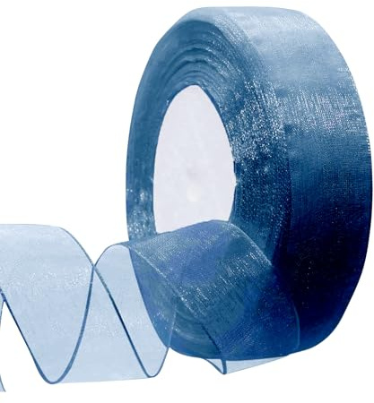 Ruban en organza bleu moyen transparent - 45 m x 2 cm - Cadeau de mariage - Mousseline de soie pour bricolage - Décoration d'invitation