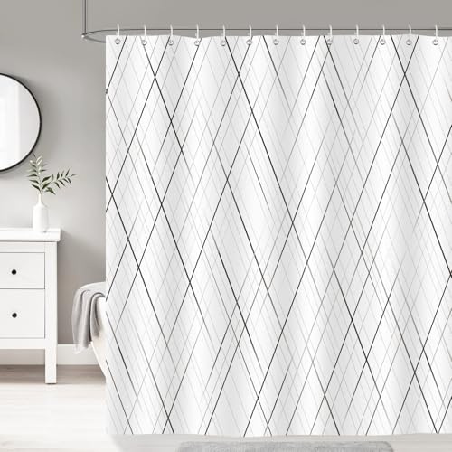 Dazzlewall Schwarz Weiße Streifen Duschvorhang 180x180cm, Minimalistisch Moderner Badezimmer Vorhang Wasserdicht Schimmelresistent Polyester Stoff mit 12 Haken