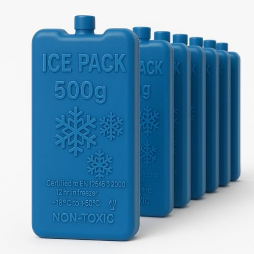 KAMACA 8er Set Kühlakkus – je 18 x 10 x 4 cm – 500 g – Wiederverwendbare Kühlpads Blau – Lebensmittelecht - Kühlbox, Kühltasche 14 Stunden Kühlung (8 er Set Big Größe L)