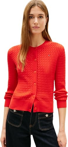 Tommy Hilfiger Donna Giacca in Maglia Cardigan Motivo a Trecce, Rosso (Fireworks), S